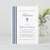 BAPTISM Chic Vertical Striped Navy Blue Cross Kaart (Staand voorkant)