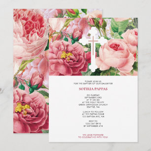 Baptism Christening Baptism Girl Pink Roses Kaart
