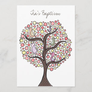 Baptism Christening Bird Tree Aangepaste uitnodigi Kaart