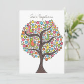 Baptism Christening Bird Tree Aangepaste uitnodigi Kaart (Staand voorkant)