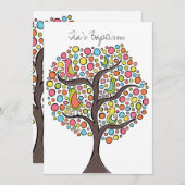 Baptism Christening Bird Tree Aangepaste uitnodigi Kaart (Voorkant / Achterkant)