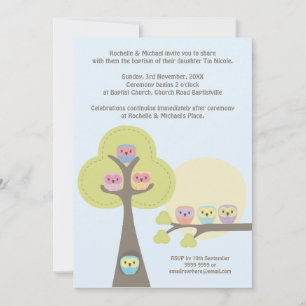 Baptism Christening Ceremony Cute Owls Uitnodiging