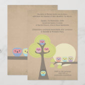 Baptism Christening Ceremony Cute Owls Uitnodiging (Voorkant / Achterkant)