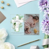 Baptism Christening Cross Greenery Custom Photo Acryl Uitnodigingen (Insitu (Huwelijk))