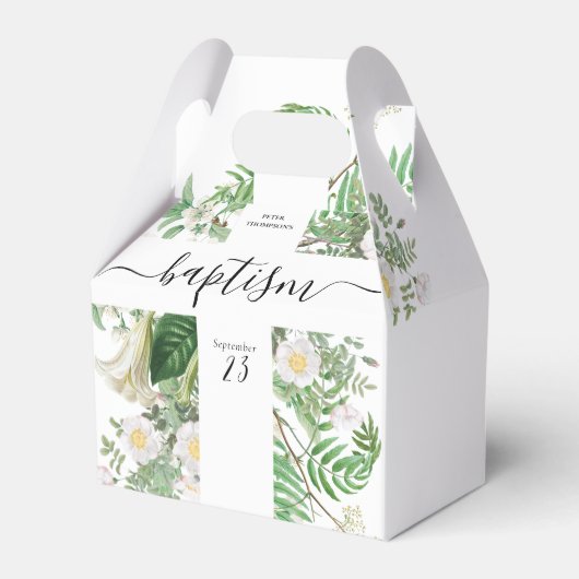 Baptism Christening Cross Greenery Gender Neutral Bedankdoosjes (Voorkant Zijde)