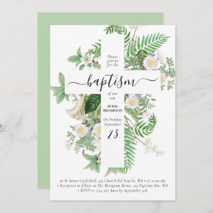 Baptism Christening Cross Greenery Gender Neutral Kaart
