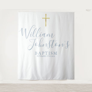 Baptism Christening Dusty Blue Photo Backdrop Wandkleed