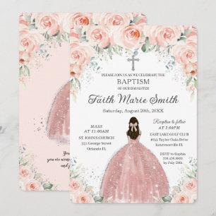 Baptism Christening Girl Blush Floral Rozen Silver Kaart