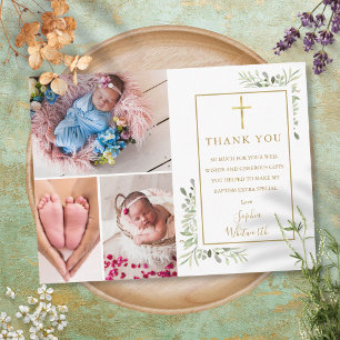 Baptism Christening Greenery 3 Foto bedankt Briefkaart