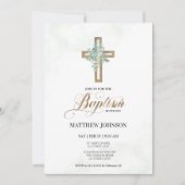 Baptism Christening Greenery Cross Elegant Script Kaart (Voorkant)