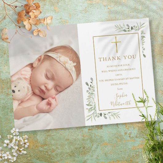 Baptism Christening Greenery Foto bedankt