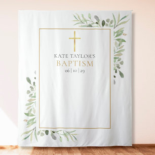 Baptism Christening Greenery Foto Booth Backdrop Wandkleed