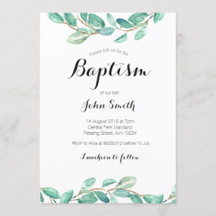 Baptism Christening Invitation Card Botanical Kaart