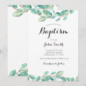 Baptism Christening Invitation Card Botanique (Devant / Derrière)