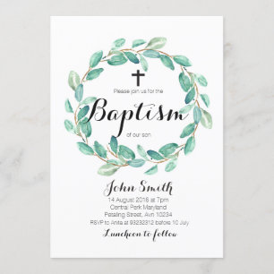 Baptism Christening Invitation Card Greenery Kaart