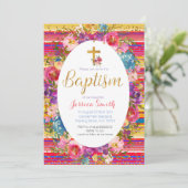 Baptism Christening Invitation Mexican Fiesta Gold Kaart (Staand voorkant)