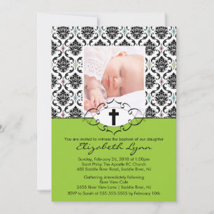 Baptism Christening Invitations Photo Black Damask