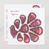 Baptism Christening Pink Peacock Uitnodiging (Voorkant / Achterkant)