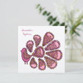 Baptism Christening Pink Peacock Uitnodiging (Staand voorkant)