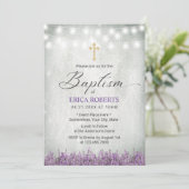 Baptism Christening Rustic Lavender Floral Kaart (Staand voorkant)