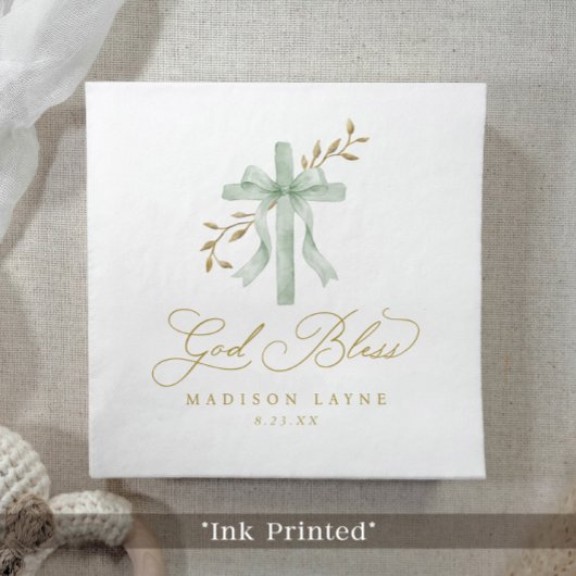 Baptism Communion Gold God Bless Bow Cross Servet