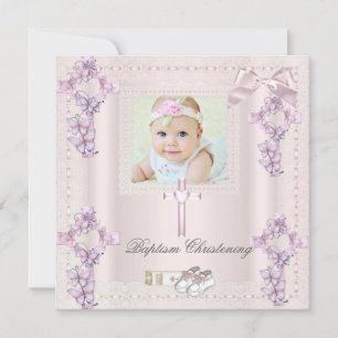 Baptism Cream Pink Cross Girl Foto's christenen Kaart