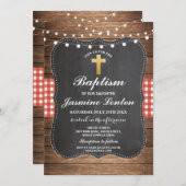 Baptism Cross Christening Red Check Gingham Chalk Kaart (Voorkant / Achterkant)