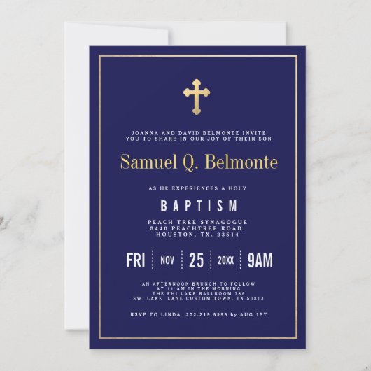 Baptism Dark Navy Invitation Kaart (Voorkant)