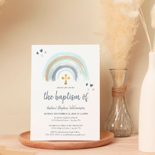 Baptism Dusty Blue en White Boho Regenboog Kaart