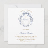 Baptism elegant blue bow kaart (Achterkant)