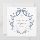 Baptism elegant blue bow kaart (Voorkant)