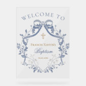 Baptism elegant blue bow welcome sign (Recto)