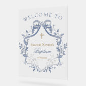 Baptism elegant blue bow welcome sign (Angle)