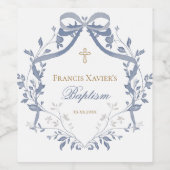 Baptism elegant blue bow wijn etiket (Enkel label)