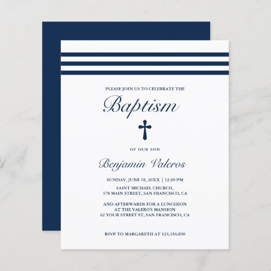 BAPTISM Elegant Striped Blue Cross Budget (Voorkant / Achterkant)
