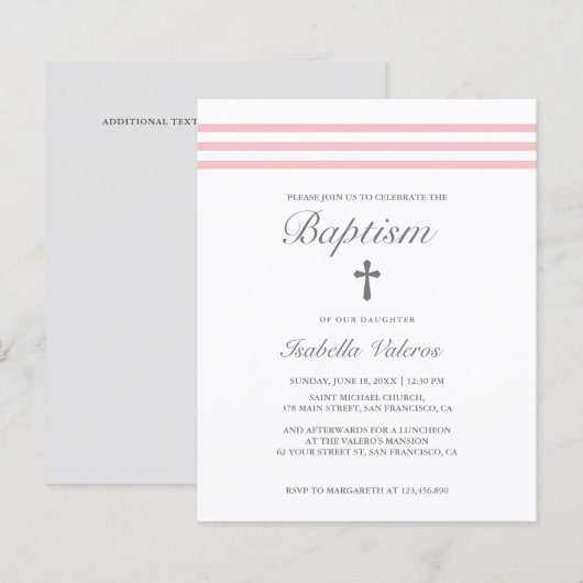 BAPTISM Elegant Striped pastel roze kruis (Voorkant / Achterkant)