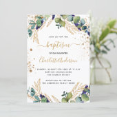 Baptism eucalyptus greenery Gold script Kaart (Staand voorkant)