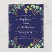 Baptism eucalyptus greenery navy blue-uitnodiging (Voorkant)