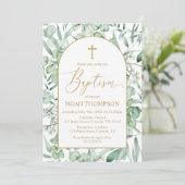 Baptism Eucalyptus leaves Invitation (Debout devant)