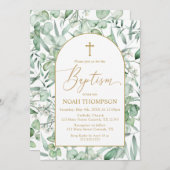 Baptism Eucalyptus leaves Invitation (Devant / Derrière)