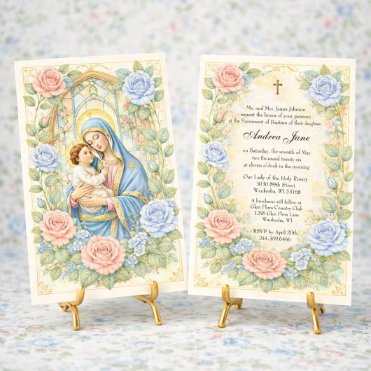 Baptism Floral Jesus Blessed Mother Roses Kaart