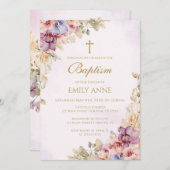 Baptism Floral Orchids Invitation (Devant / Derrière)