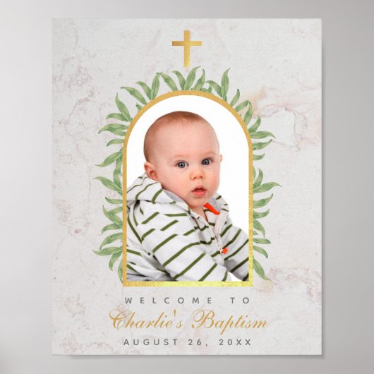 Baptism Foto Faux Gold Arch Greenery Welkom Poster (Voorkant)