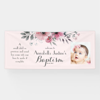 BAPTISM Foto  Roze Grijs Bloemen Event Party Spandoek