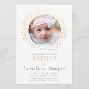 Baptism Foto Uitnodiging met goud - Baby Girl, Boy