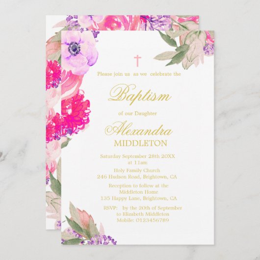 Baptism Foto van Floral Rozen Kaart (Voorkant / Achterkant)
