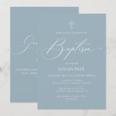 Baptism God Bless Blue Invitation (Devant / Derrière)