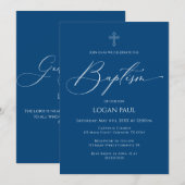 Baptism God Bless Blue Invitation (Devant / Derrière)
