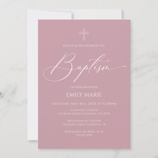 Baptism God Bless Mauve Invitation (Devant)