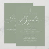 Baptism God Bless Sage Invitation (Devant / Derrière)